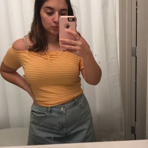 Striped off the shoulder crop top